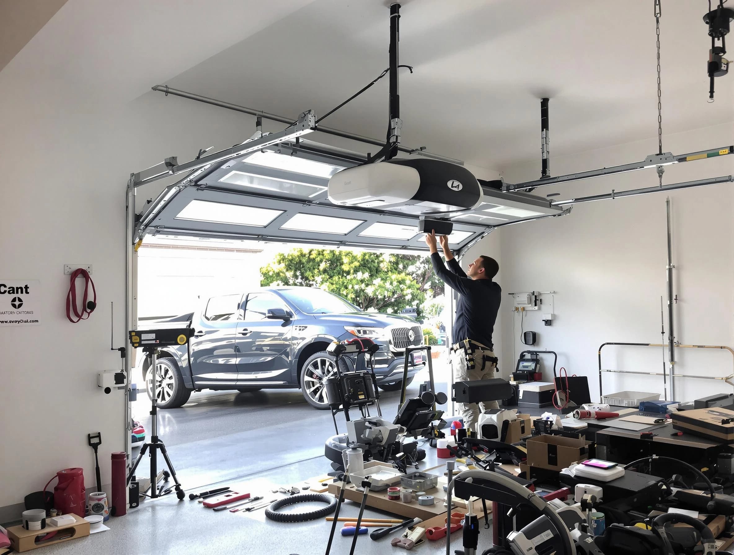 Beaver Falls Garage Door Repair specialist installing smart garage door opener system in Beaver Falls home