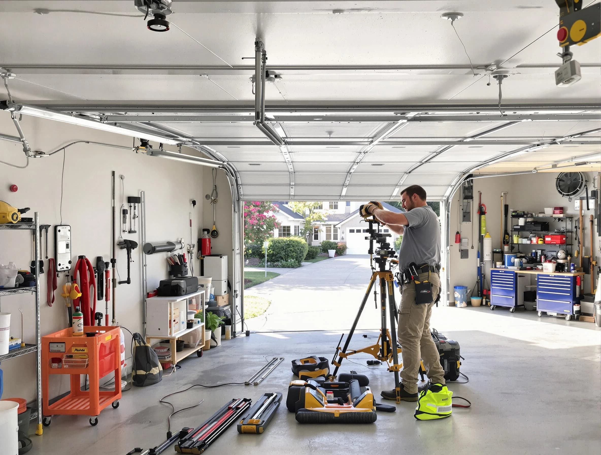 Beaver Falls Garage Door Repair specialist performing laser-guided track alignment in Beaver Falls