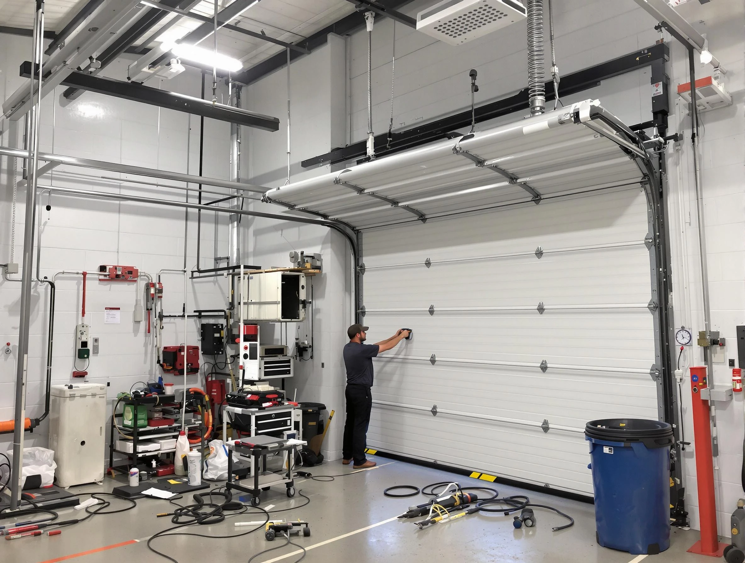 Beaver Falls Garage Door Repair certified technician performing commercial door repair at a Beaver Falls business facility