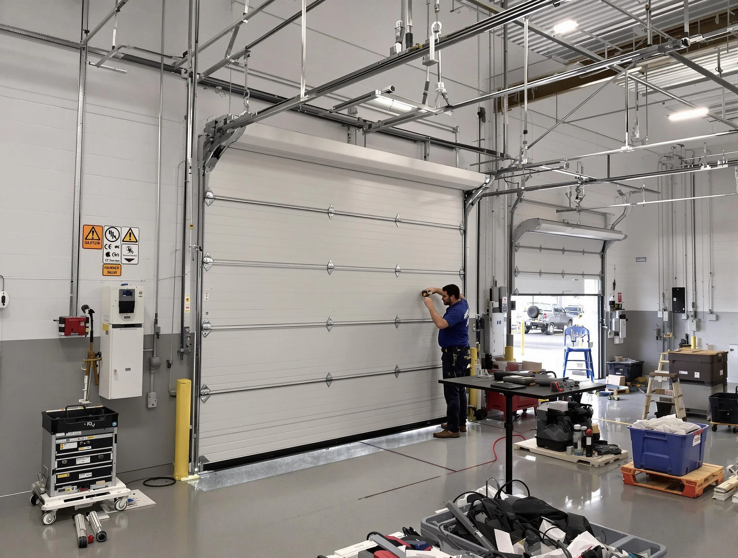 Commercial garage door repair being performed by Beaver Falls Garage Door Repair expert in Beaver Falls